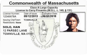 MA pistol permit image with han solo on front